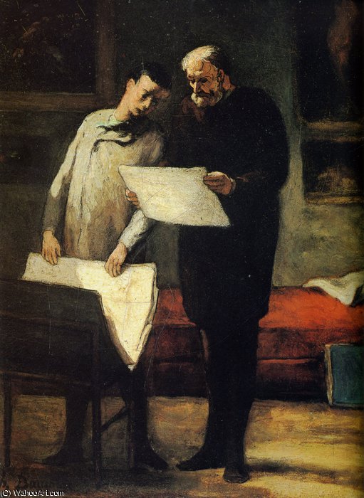 Wikioo.org - The Encyclopedia of Fine Arts - Painting, Artwork by Honoré Daumier - Conseils à un jeune artiste, huile sur toile The Councils with a young artist, oils on fabric
