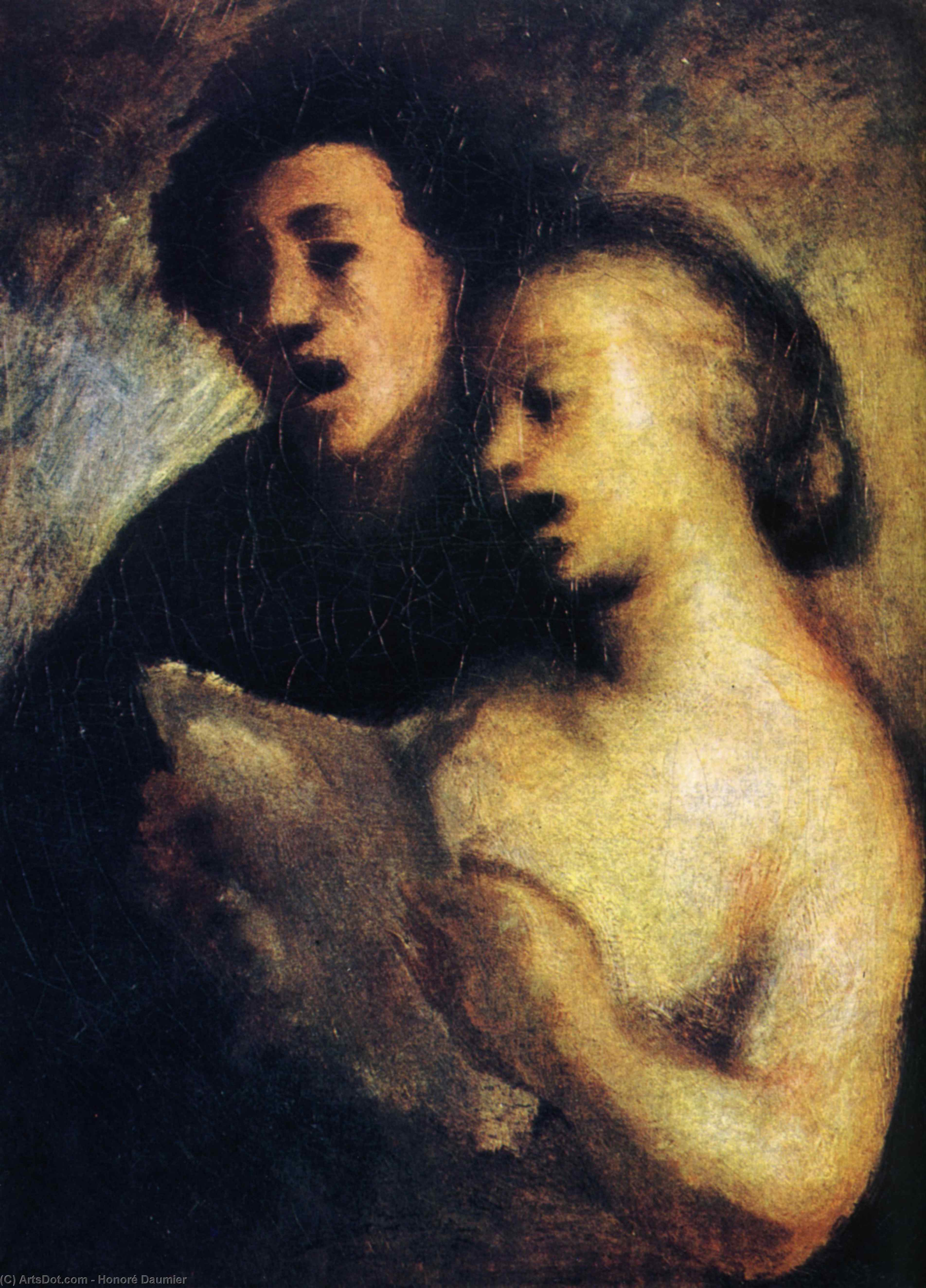 Wikioo.org - The Encyclopedia of Fine Arts - Painting, Artwork by Honoré Daumier - Couple de chanteurs, huile sur toile Couples singers, oils on fabric