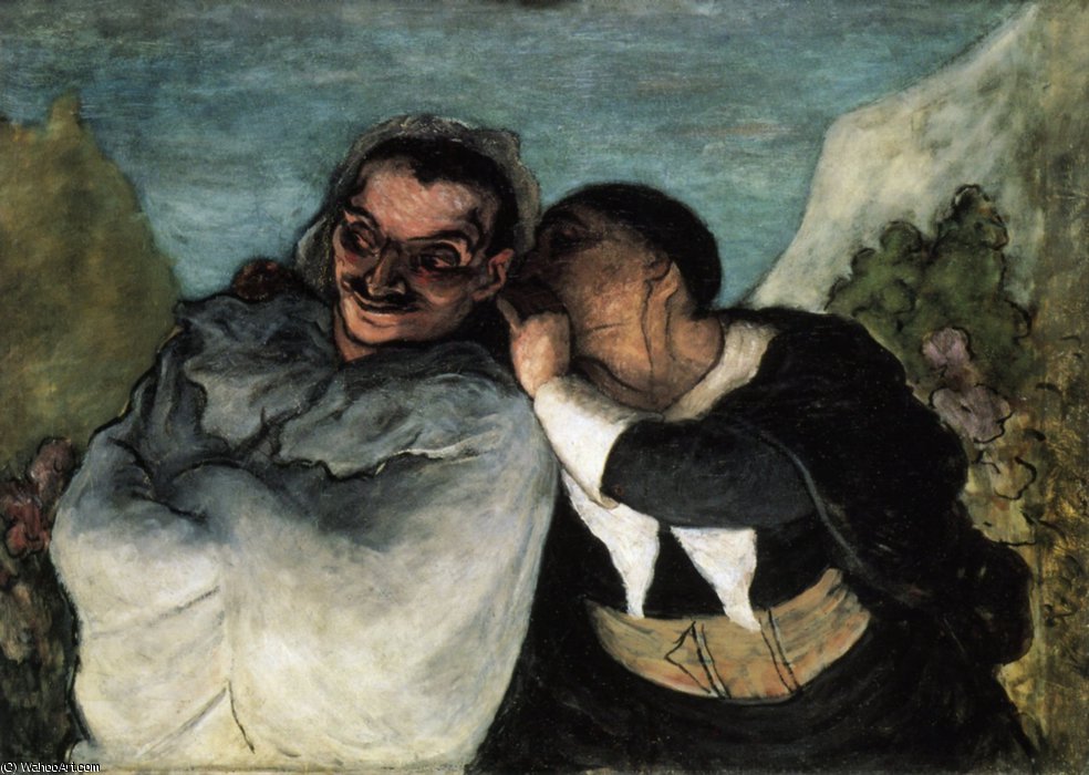 Wikioo.org - The Encyclopedia of Fine Arts - Painting, Artwork by Honoré Daumier - Crispin et Scapin ou Scapin et Sylvestre, huile sur toile Crispin and Scapin or Scapin and Sylvestre, oil on fabric