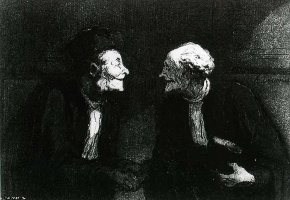 Wikioo.org - The Encyclopedia of Fine Arts - Painting, Artwork by Honoré Daumier - Deux avocats la poignée de main, plume crayon aquarelle Two lawyers the handshake, plucks pencil watercolour