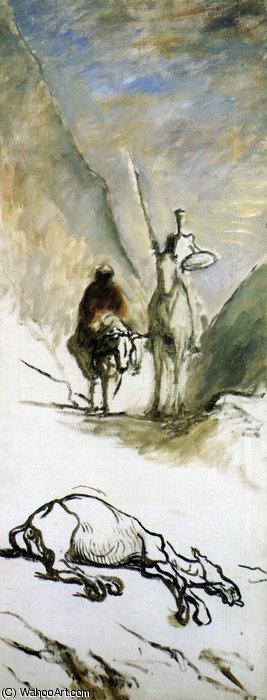 Wikioo.org - The Encyclopedia of Fine Arts - Painting, Artwork by Honoré Daumier - Don quichotte et la mule morte, huile sur toile Gift quichotte and the mule died, oil on fabric