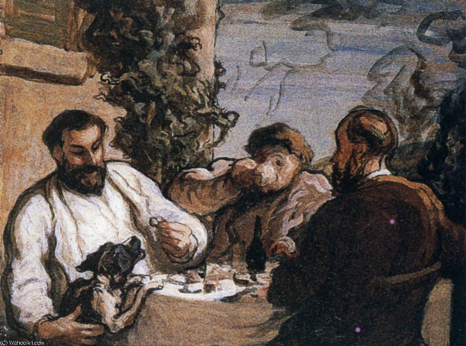 Wikioo.org - The Encyclopedia of Fine Arts - Painting, Artwork by Honoré Daumier - Déjeuner dans la campagne, Huile sur toile To lunch in the countryside, Oils on fabric