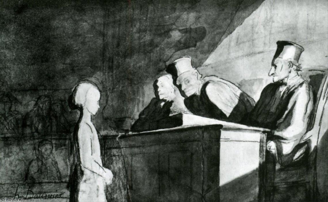 Wikioo.org - สารานุกรมวิจิตรศิลป์ - จิตรกรรม Honoré Daumier - Déposition d'une mineure dessin à la plume lavis et gouache Deposition of minor a pen-and-ink drawing washing and gouache
