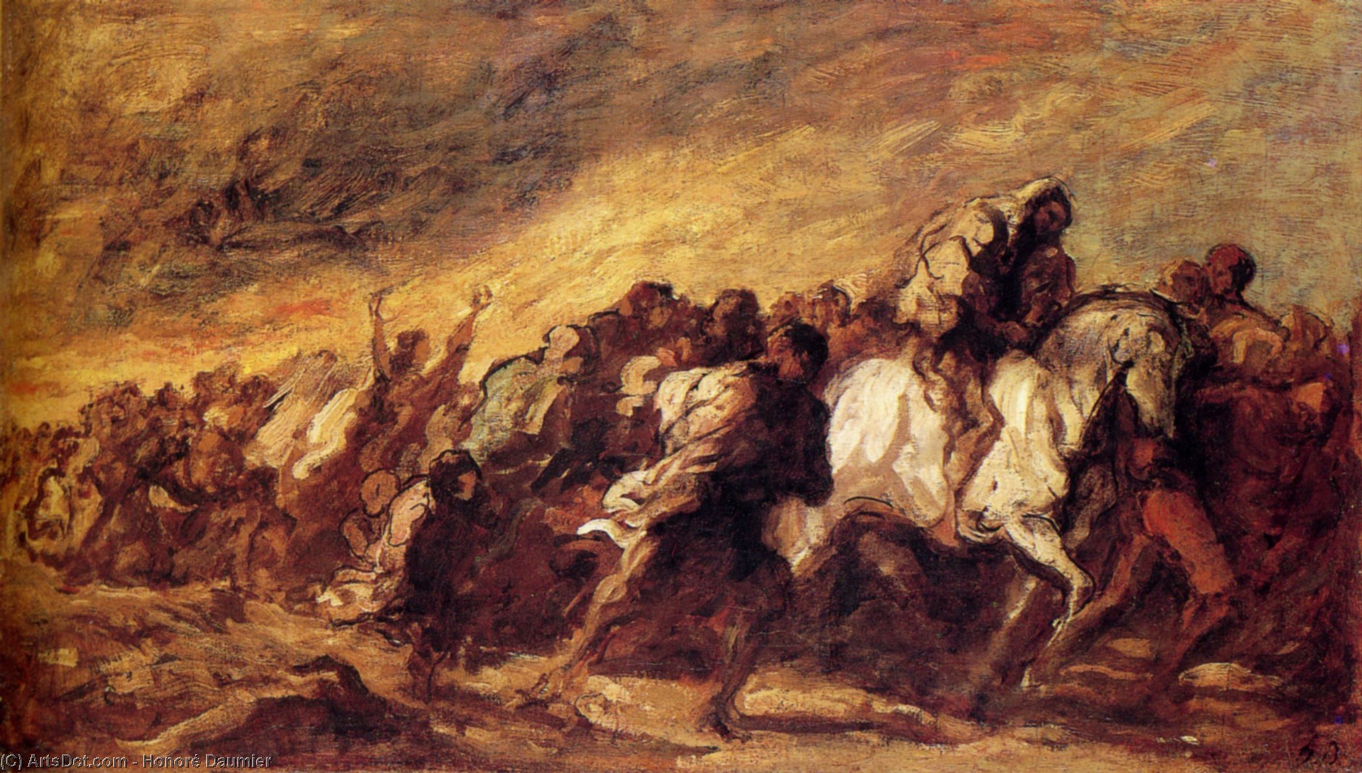 WikiOO.org – 美術百科全書 - 繪畫，作品 Honoré Daumier - 移民 欧 fugitifs , 油 河畔 panneau 逃亡 移民 或 , 油在面板上