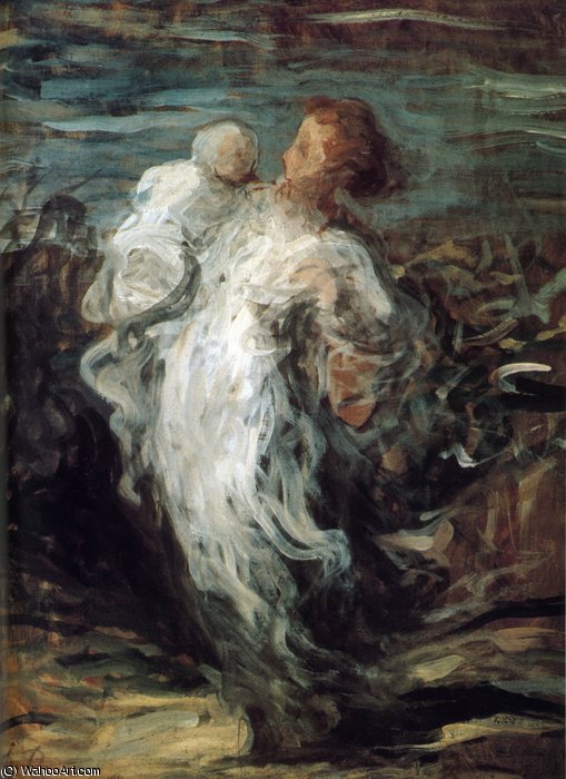 Wikioo.org - The Encyclopedia of Fine Arts - Painting, Artwork by Honoré Daumier - Femme portant un enfant, huile sur toile Woman carrying a child, oils on fabric