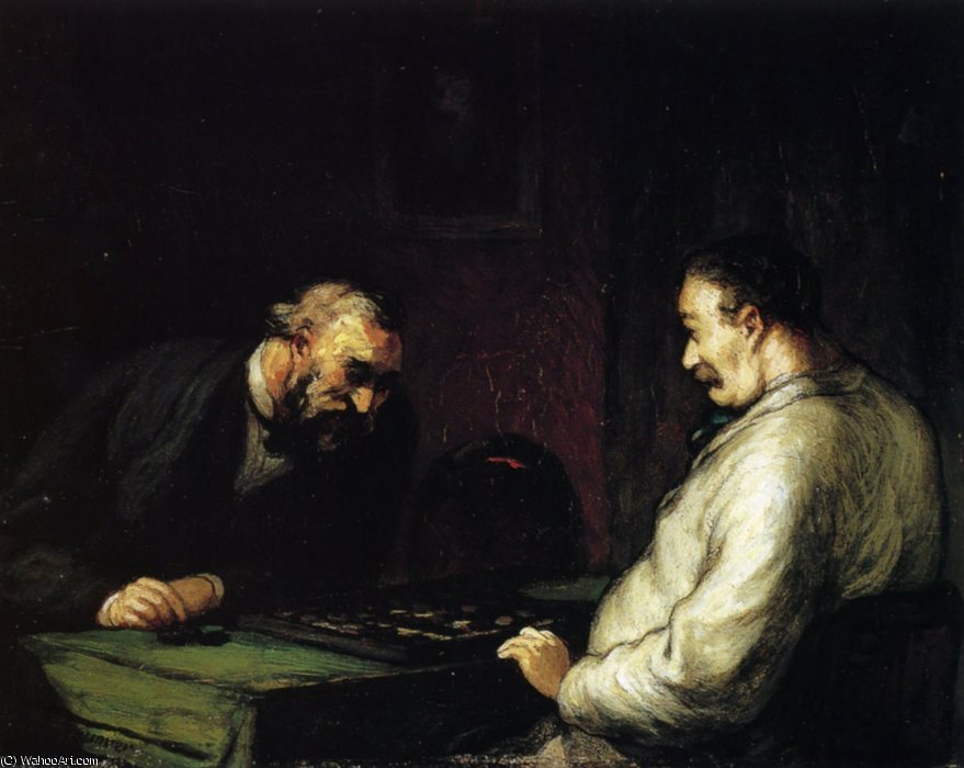Wikioo.org - The Encyclopedia of Fine Arts - Painting, Artwork by Honoré Daumier - Joueurs de dames, huile sur panneau Players, oils on panel