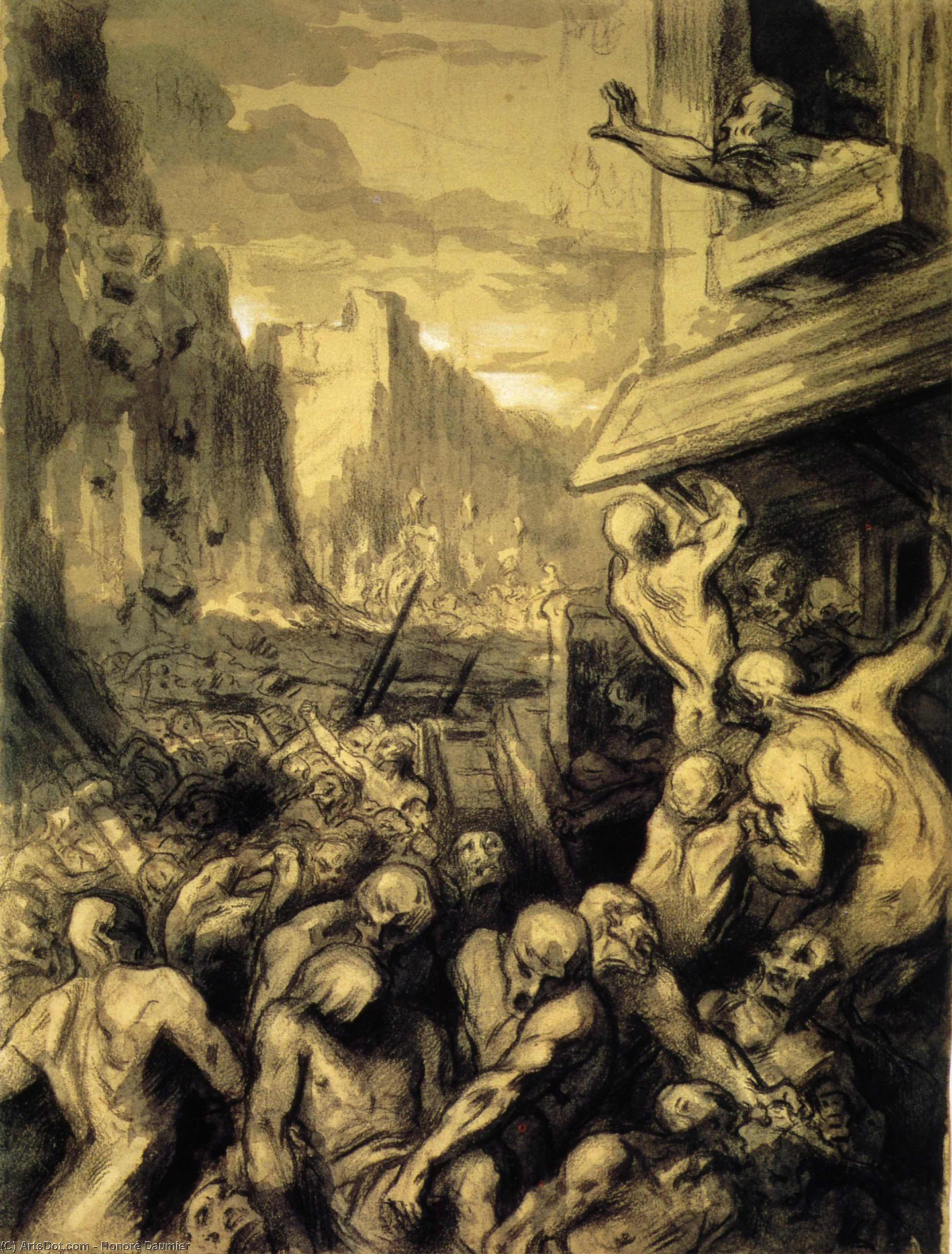 Wikioo.org - The Encyclopedia of Fine Arts - Painting, Artwork by Honoré Daumier - L'Emeute ou Scène de révolution, ou la destruction de Sodome, The Riot or Scene of revolution, or destruction of Sodome,