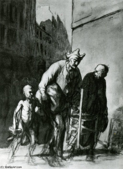 Wikioo.org - The Encyclopedia of Fine Arts - Painting, Artwork by Honoré Daumier - Le Déplacement des saltimbanques, fusain crayon et estompe... The Displacement of the travelling acrobats, charcoal pencil and stumpjpg
