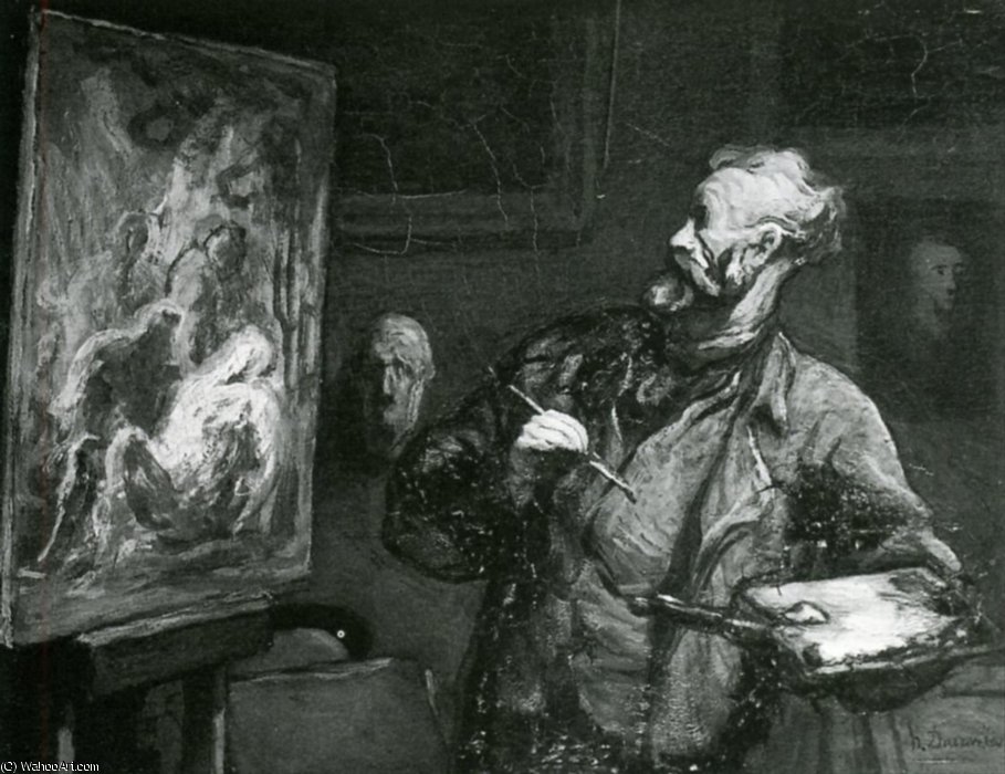 Wikioo.org - สารานุกรมวิจิตรศิลป์ - จิตรกรรม Honoré Daumier - Le peintre à la mise au tombeau, huile sur panneau E painter with the setting with the tomb, oils on panel