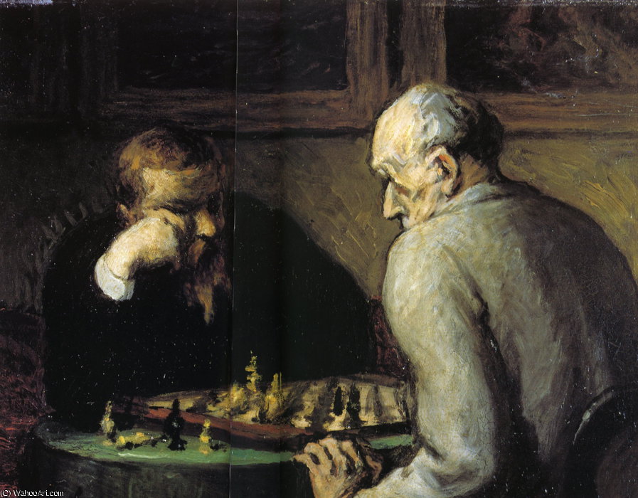 Wikioo.org – L'Encyclopédie des Beaux Arts - Peinture, Oeuvre de Honoré Daumier - Les Joueurs d échec, huile sur panneau Les joueurs d échec, huiles sur panneau