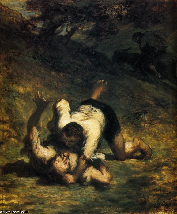 Wikioo.org - The Encyclopedia of Fine Arts - Painting, Artwork by Honoré Daumier - Les Voleurs et l'âne Robbers and the ass
