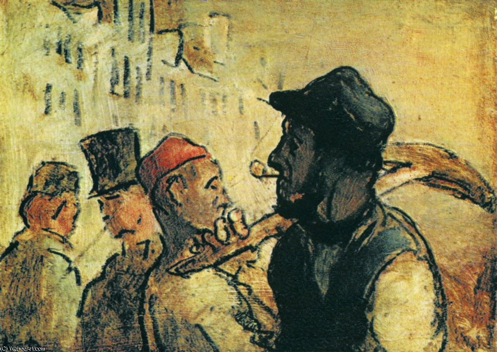 Wikioo.org - The Encyclopedia of Fine Arts - Painting, Artwork by Honoré Daumier - Ouvirers, huile sur panneau Ouvirers, oil on panel