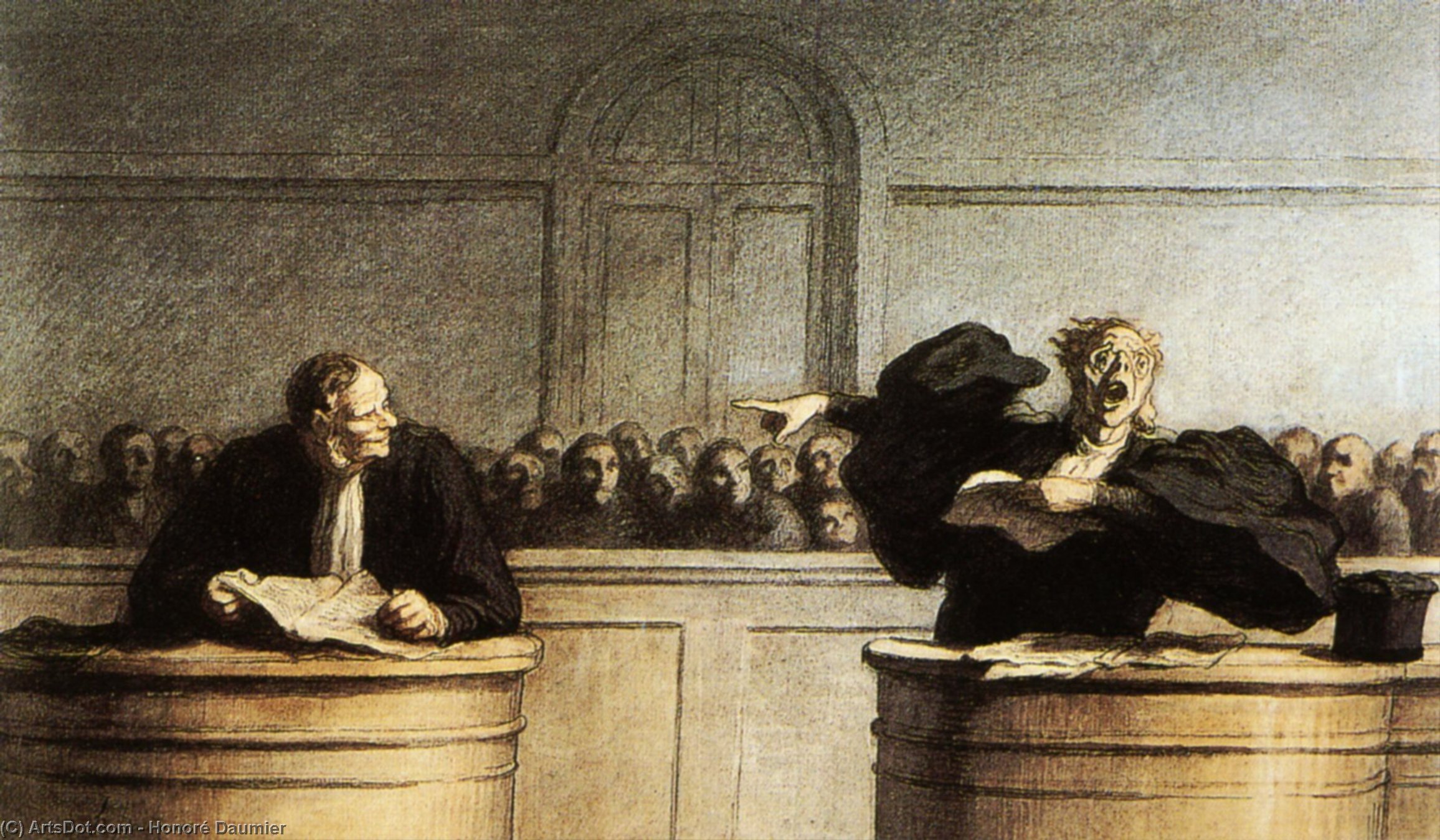 Wikioo.org - The Encyclopedia of Fine Arts - Painting, Artwork by Honoré Daumier - Une cause célèbre, crayon et aquarelle A famous cause, pencil and watercolour