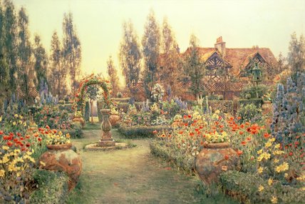 Wikioo.org - The Encyclopedia of Fine Arts - Painting, Artwork by Ernest Arthur Rowe - View Of A Country House And Garden