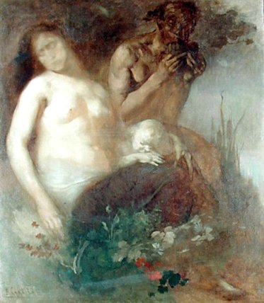 Wikioo.org - สารานุกรมวิจิตรศิลป์ - จิตรกรรม Eugène Anatole Carrière - Nymph And Satyr