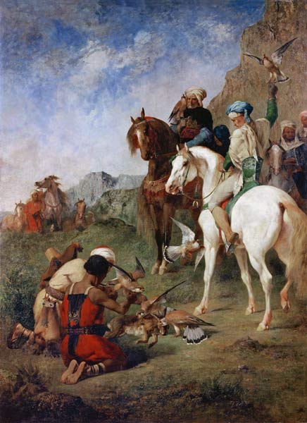 Wikioo.org - สารานุกรมวิจิตรศิลป์ - จิตรกรรม Eugene Fromentin - Falcon Hunting In Algeria