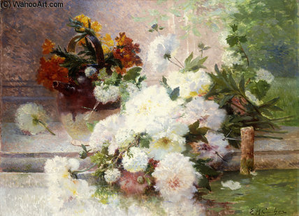 Wikioo.org - The Encyclopedia of Fine Arts - Painting, Artwork by Eugene Henri Cauchois - A Still Life With Autumn Flowers