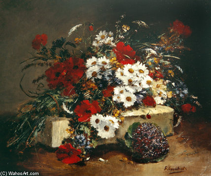 Wikioo.org - สารานุกรมวิจิตรศิลป์ - จิตรกรรม Eugene Henri Cauchois - Poppies And Daisies