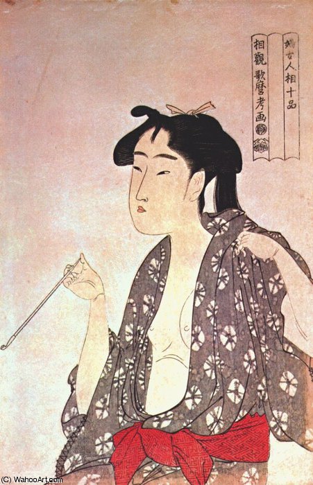 Wikioo.org - The Encyclopedia of Fine Arts - Painting, Artwork by Kitagawa Utamaro - woman smoking