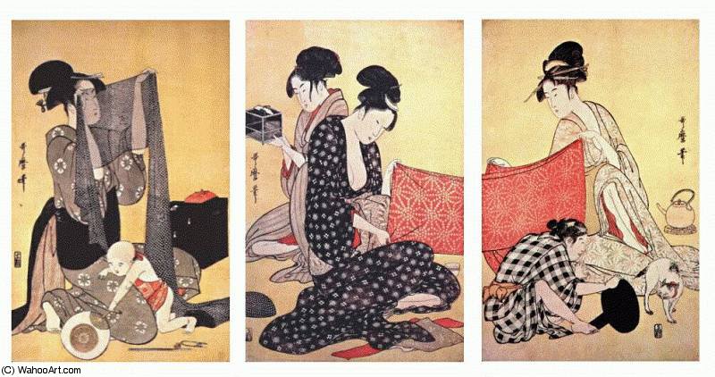 WikiOO.org - Енциклопедія образотворчого мистецтва - Живопис, Картини
 Kitagawa Utamaro - women making dresses