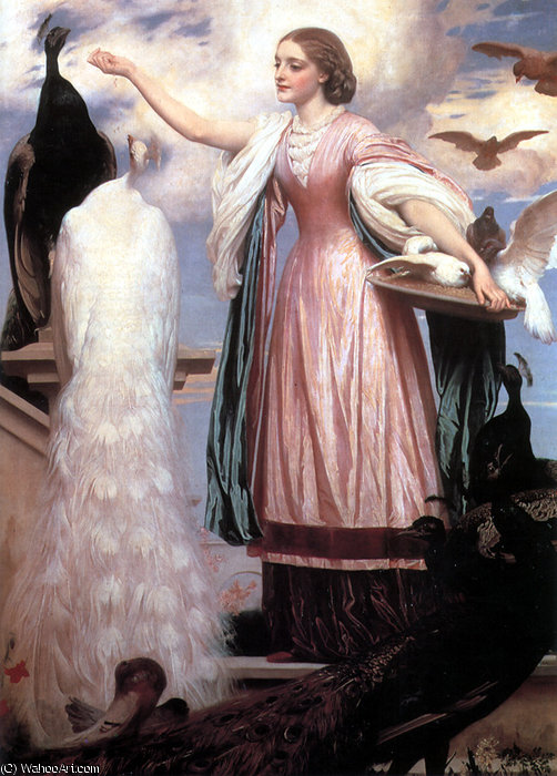 WikiOO.org - Encyclopedia of Fine Arts - Malba, Artwork Lord Frederic Leighton - a girl feeding peacocks
