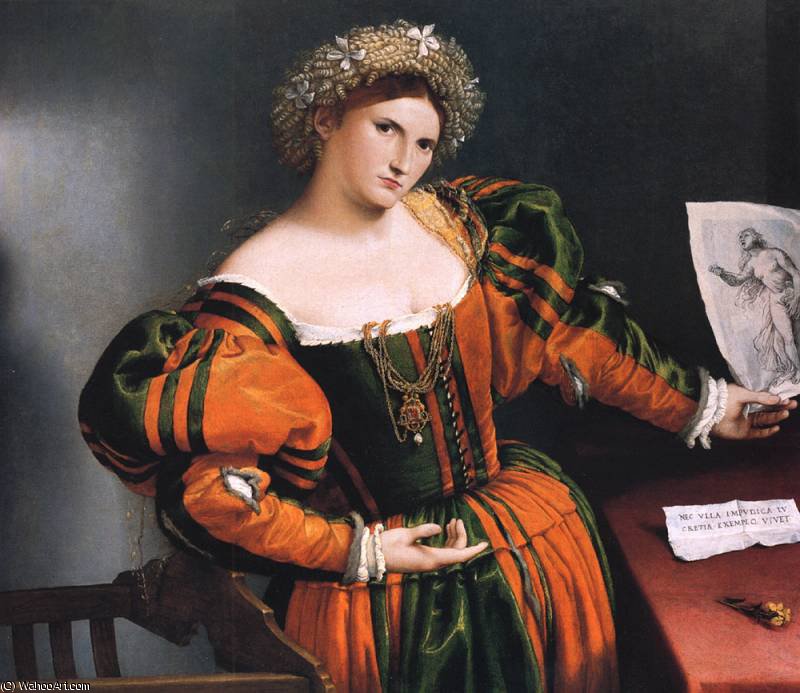 Wikioo.org - The Encyclopedia of Fine Arts - Painting, Artwork by Lorenzo Lotto - Portrait of a lady with a picture of the suicide of Lucretia