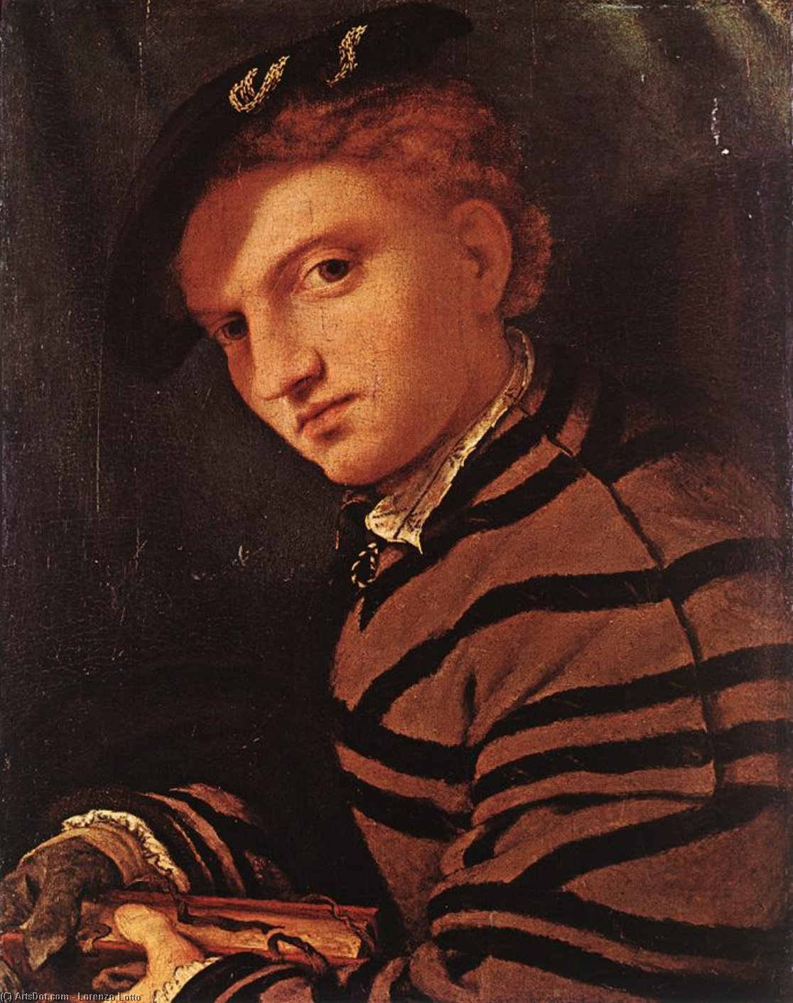 Wikioo.org – La Enciclopedia de las Bellas Artes - Pintura, Obras de arte de Lorenzo Lotto - hombre joven enestado  contable