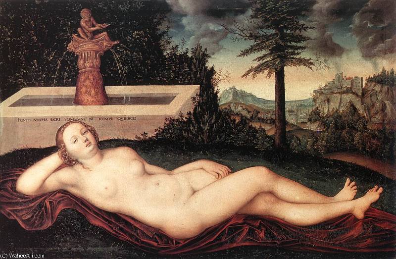 Wikioo.org – L'Encyclopédie des Beaux Arts - Peinture, Oeuvre de Lucas Cranach The Elder - reclining rivière Nymphe  au  la  Fontaine