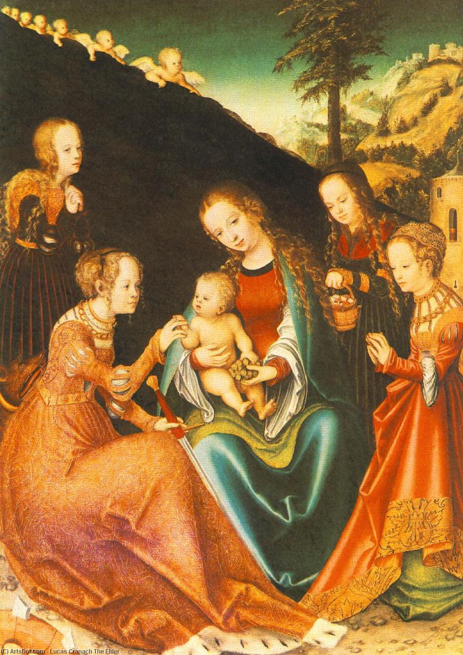Wikioo.org - The Encyclopedia of Fine Arts - Painting, Artwork by Lucas Cranach The Elder - Mystic Marriage of St Catherine