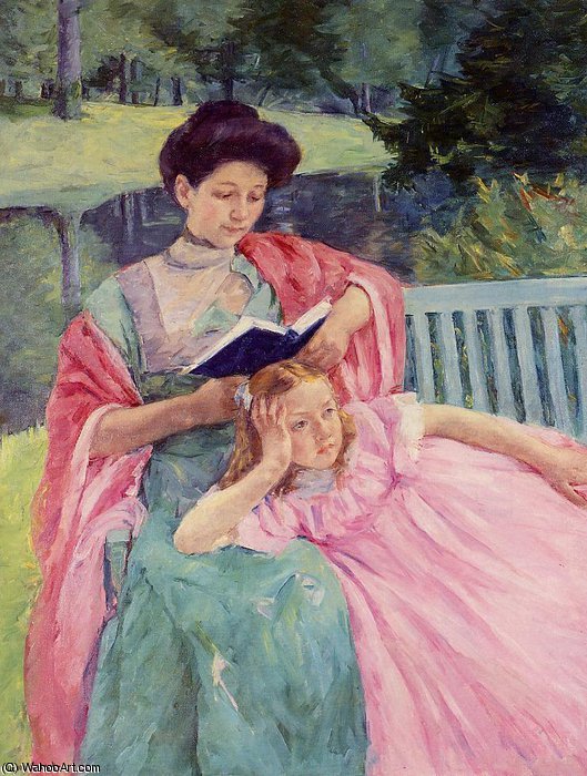 WikiOO.org - Enciklopedija dailės - Tapyba, meno kuriniai Mary Stevenson Cassatt - Auguste Reading to Her Daughter