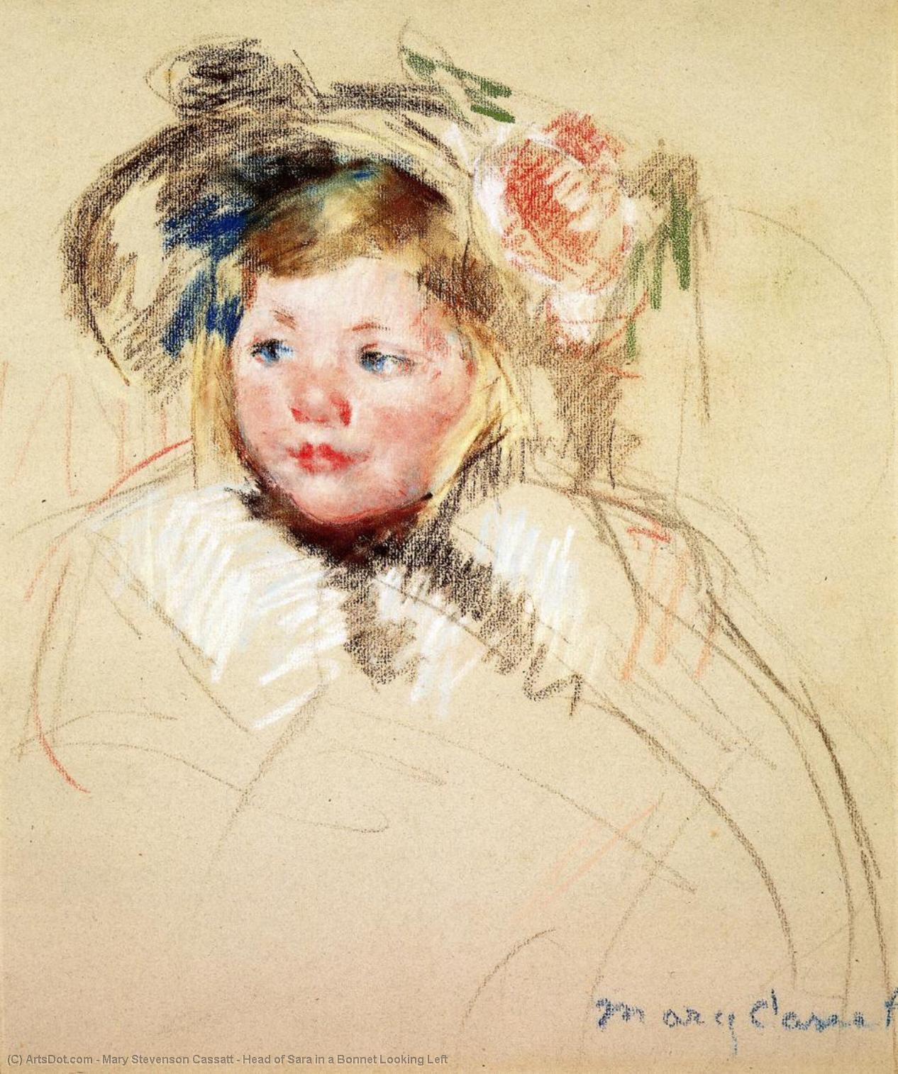 Wikioo.org - The Encyclopedia of Fine Arts - Painting, Artwork by Mary Stevenson Cassatt - Head of Sara in a Bonnet Looking Left