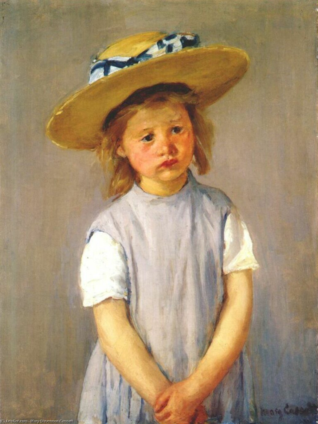 Wikioo.org - The Encyclopedia of Fine Arts - Painting, Artwork by Mary Stevenson Cassatt - little girl in big straw hat and pinafore