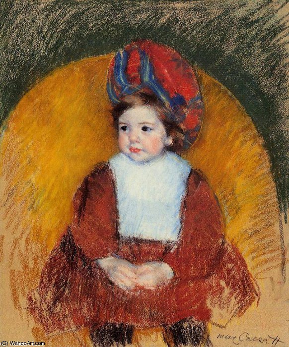 Wikioo.org - The Encyclopedia of Fine Arts - Painting, Artwork by Mary Stevenson Cassatt - Margot in a Dark Red Costume Seated on a Round Backed Chair