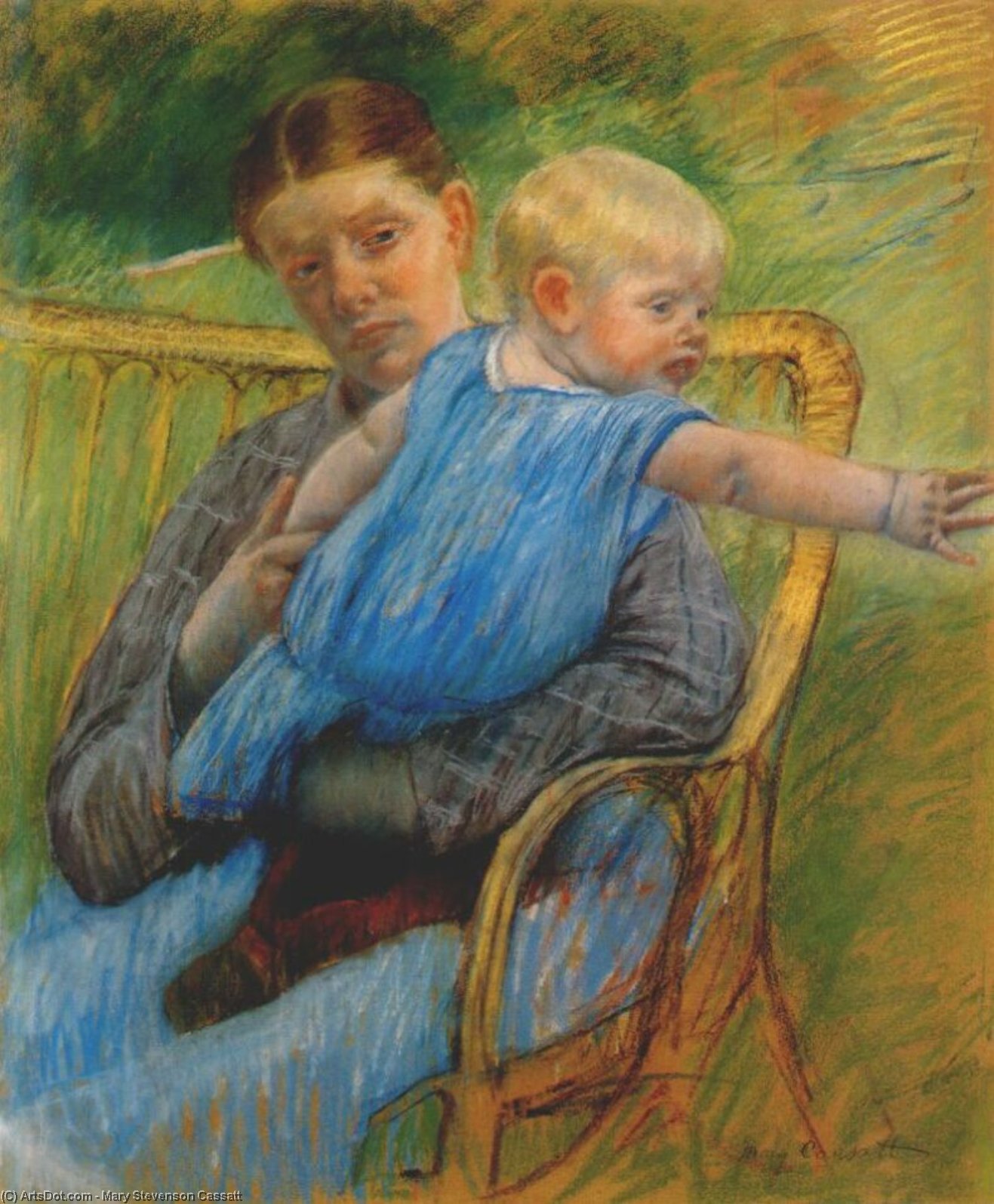WikiOO.org - Enciclopedia of Fine Arts - Pictura, lucrări de artă Mary Stevenson Cassatt - mathilde holding a baby who reaches out to the right