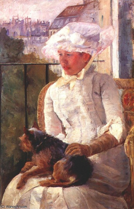 WikiOO.org - Εγκυκλοπαίδεια Καλών Τεχνών - Ζωγραφική, έργα τέχνης Mary Stevenson Cassatt - susan on a balcony holding a dog