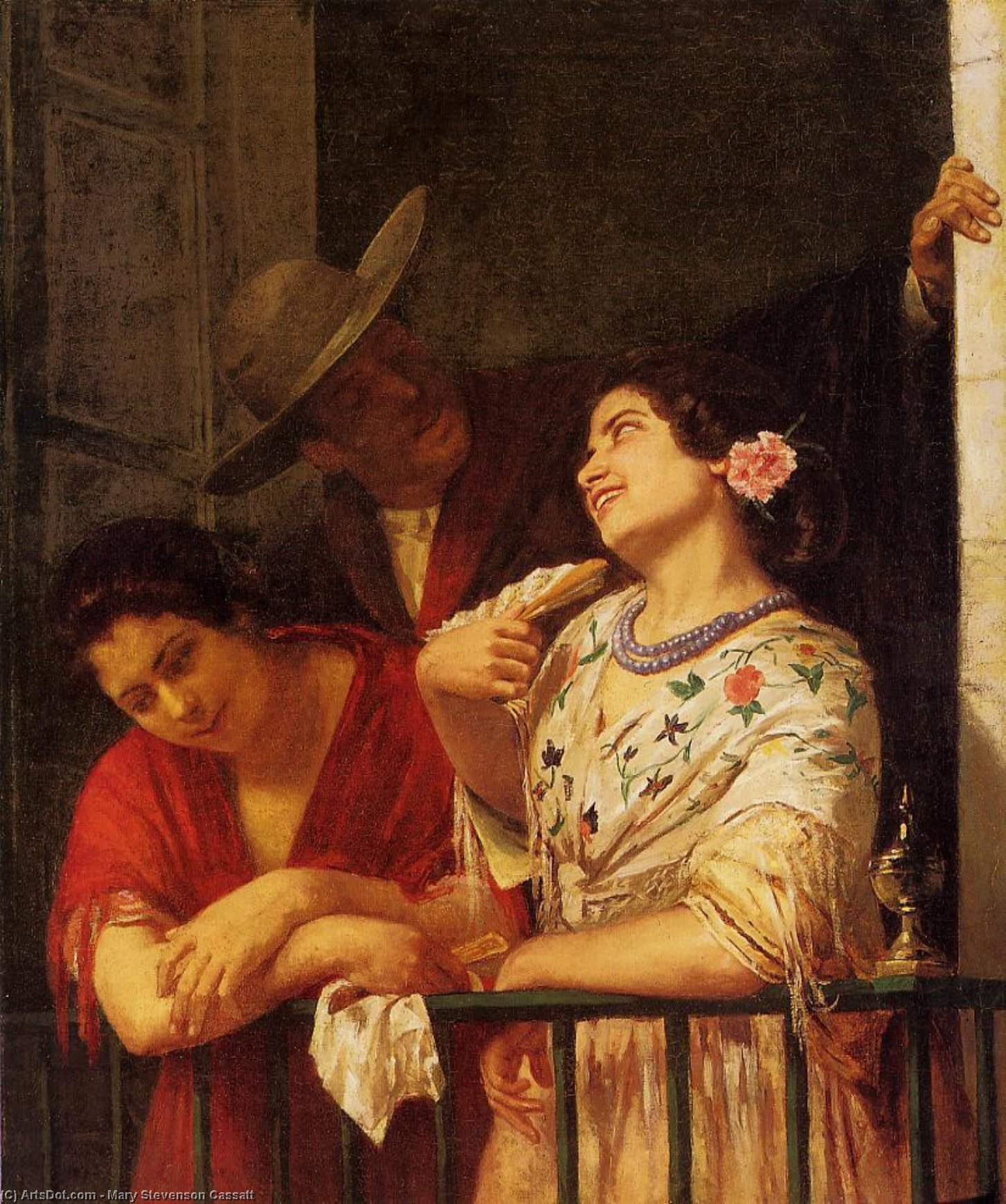 Wikioo.org - Encyklopedia Sztuk Pięknych - Malarstwo, Grafika Mary Stevenson Cassatt - The Flirtation A Balcony in Seville