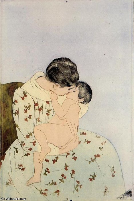 Wikioo.org - สารานุกรมวิจิตรศิลป์ - จิตรกรรม Mary Stevenson Cassatt - the kiss