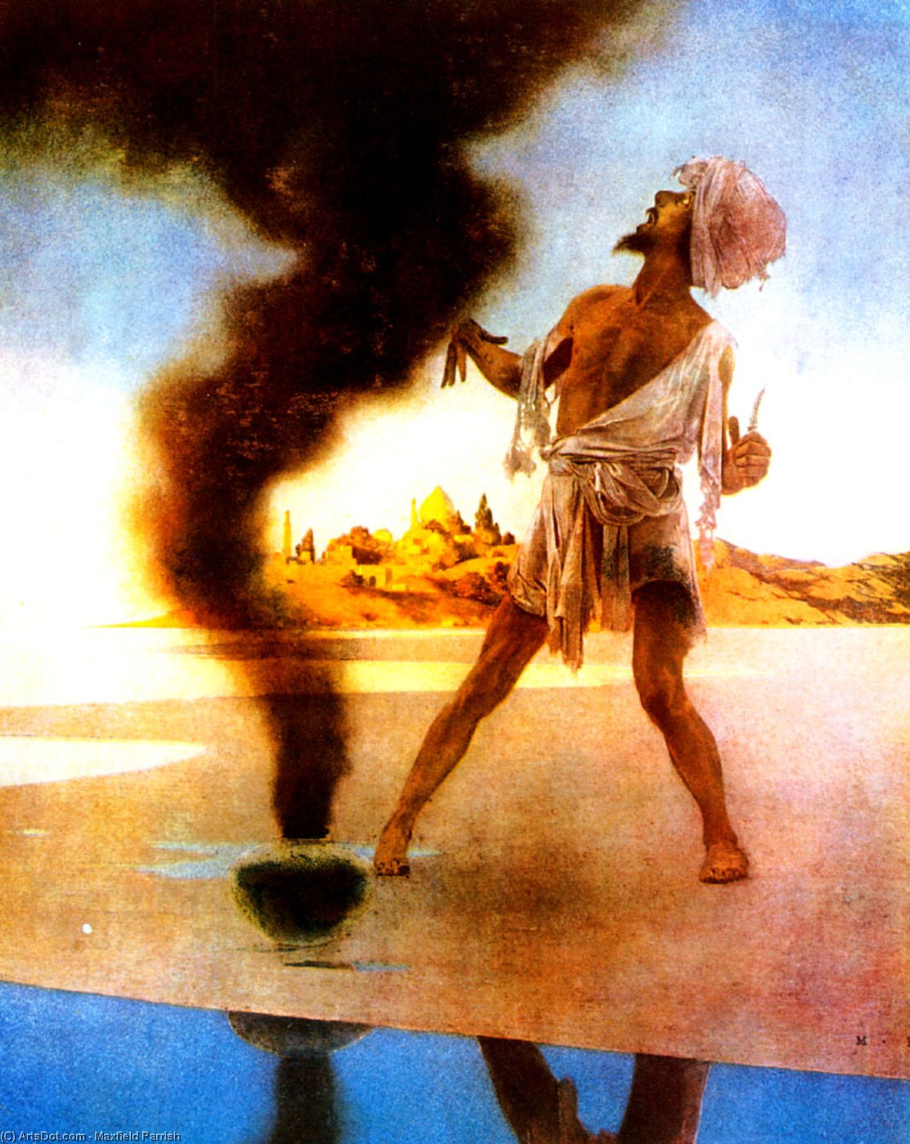 Wikioo.org - The Encyclopedia of Fine Arts - Painting, Artwork by Maxfield Parrish - The Fisherman and The Genie