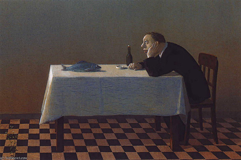 Wikioo.org - The Encyclopedia of Fine Arts - Painting, Artwork by Michael Sowa - ManTable Fish
