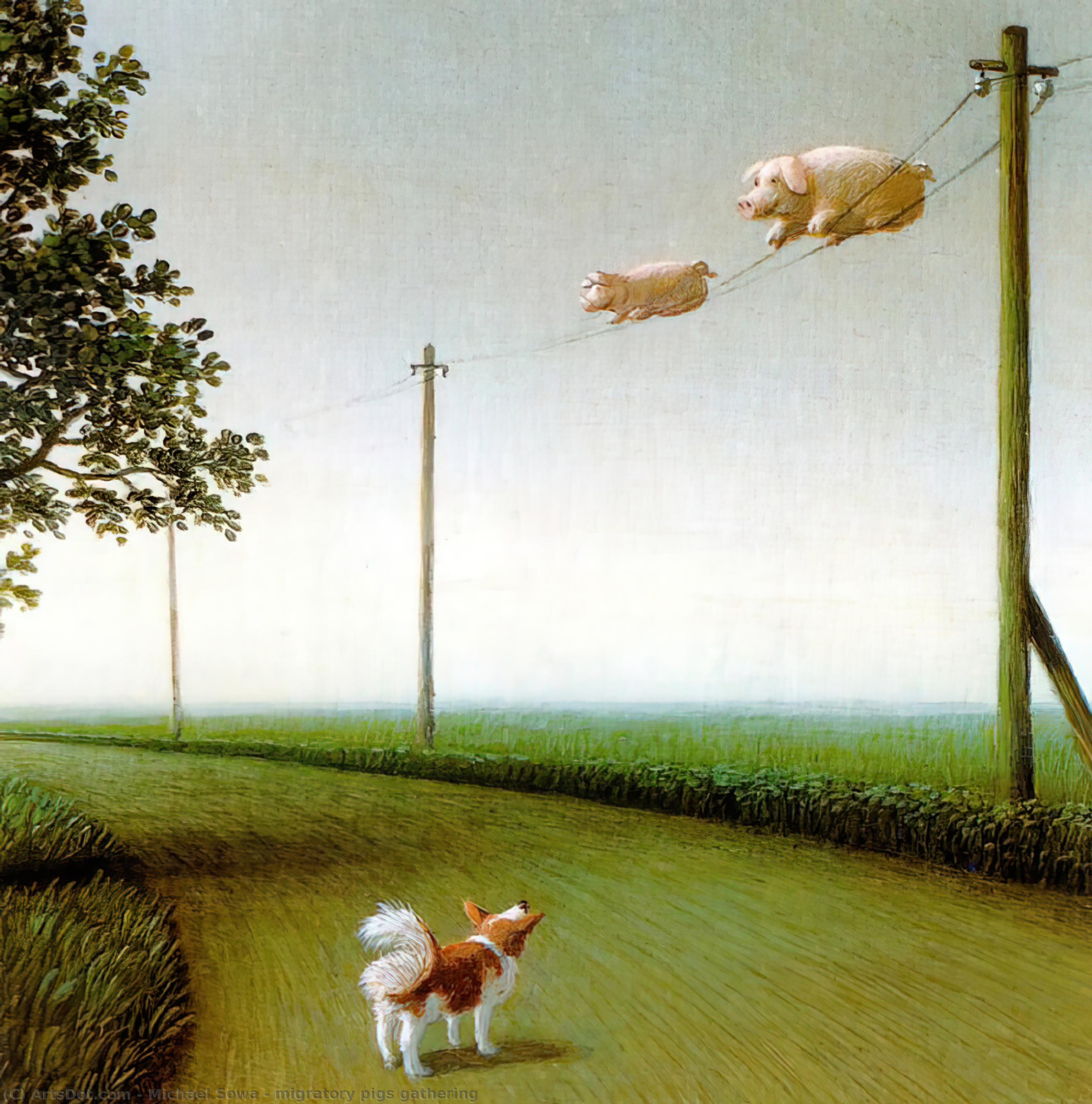 Wikioo.org - Die Enzyklopädie bildender Kunst - Malerei, Kunstwerk von Michael Sowa - wandernd schweine  treffen