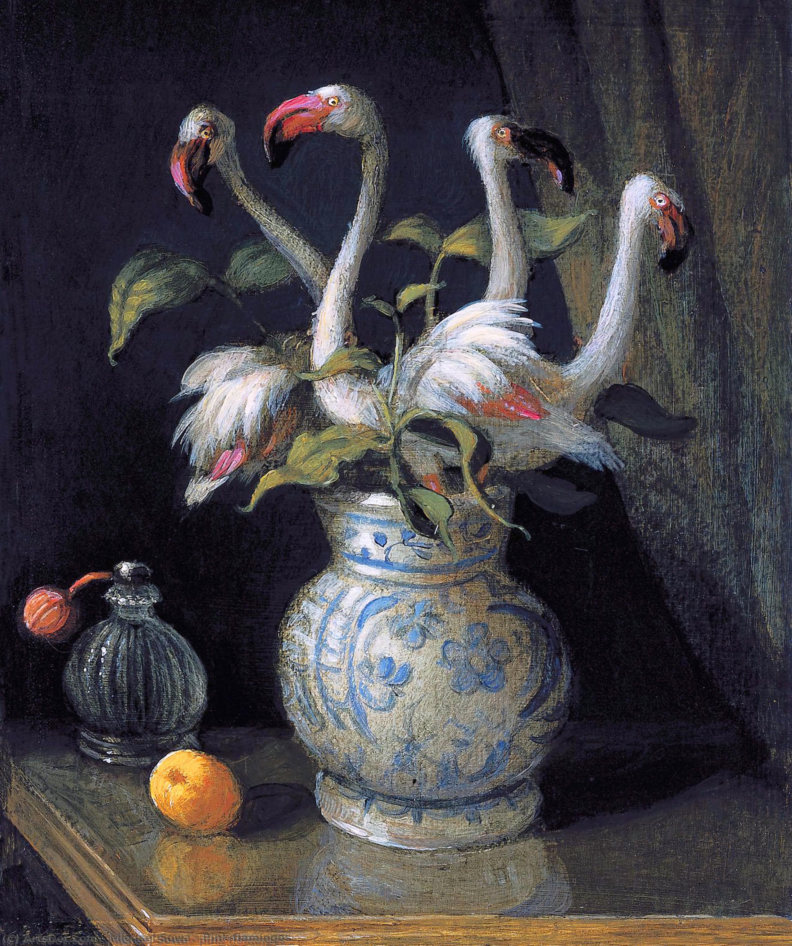 WikiOO.org - Encyclopedia of Fine Arts - Schilderen, Artwork Michael Sowa - Pink flamingos