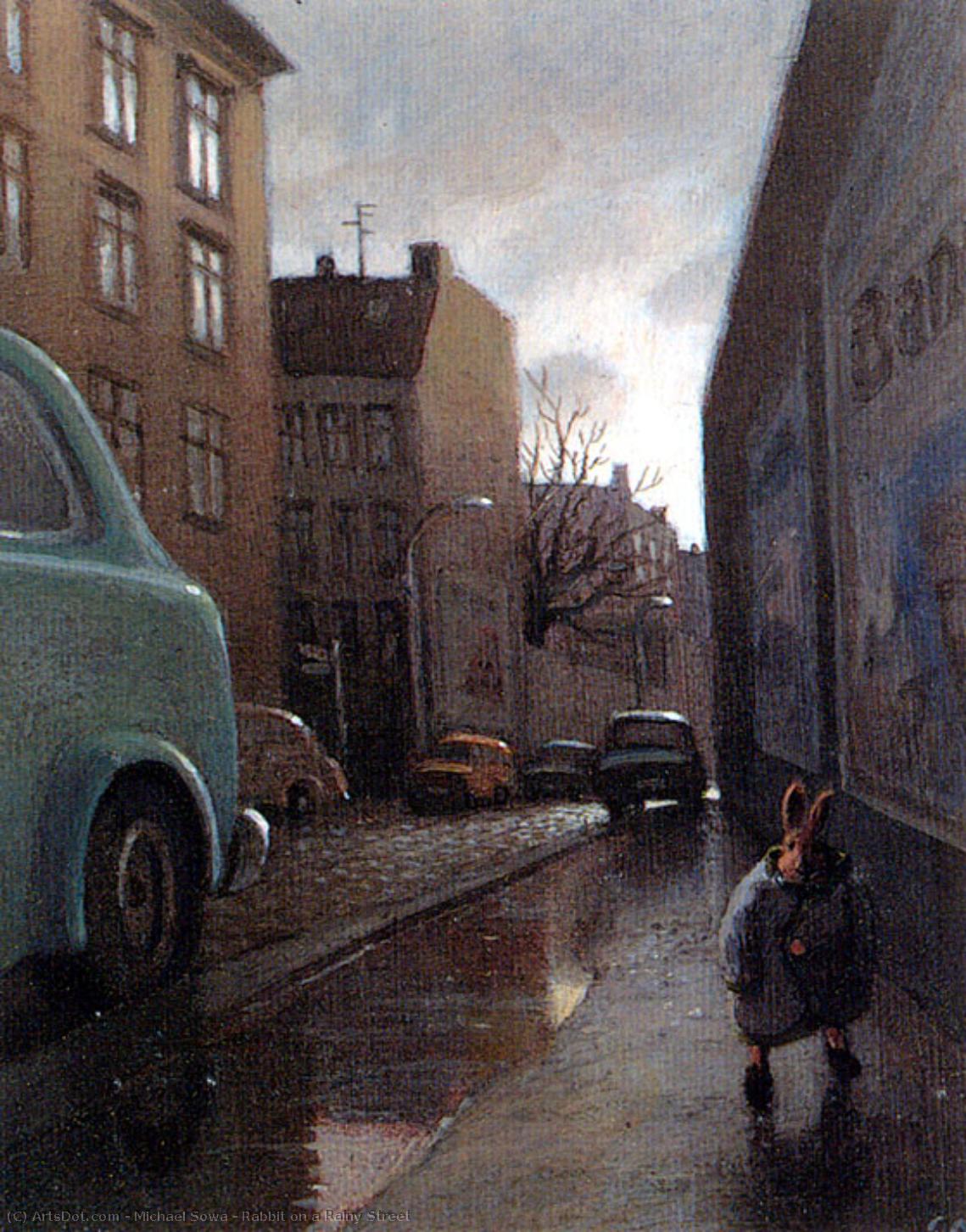 Wikioo.org - The Encyclopedia of Fine Arts - Painting, Artwork by Michael Sowa - Rabbit on a Rainy Street