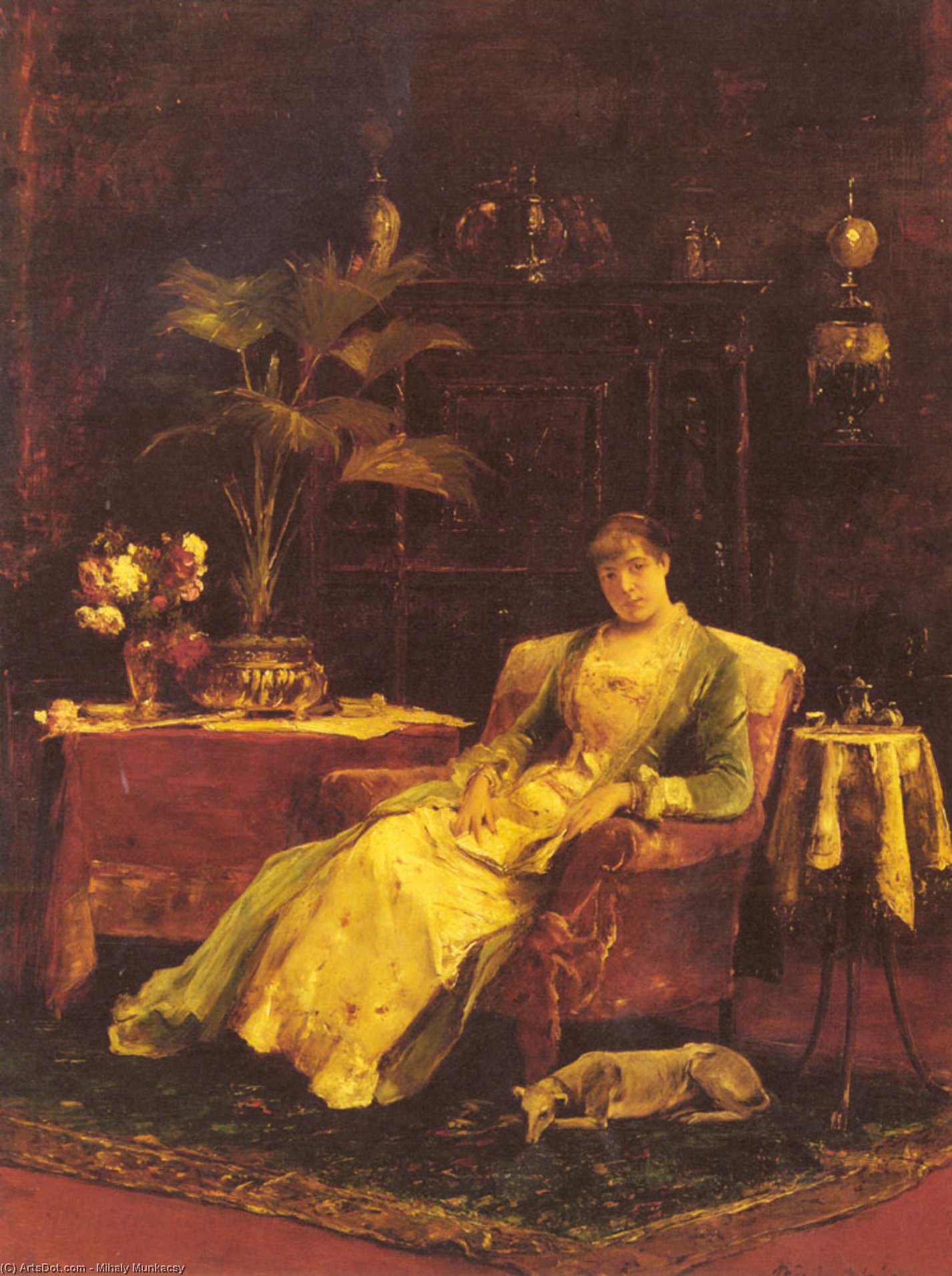 Wikioo.org - The Encyclopedia of Fine Arts - Painting, Artwork by Mihaly Munkacsy - a lady seated in an elegant interior