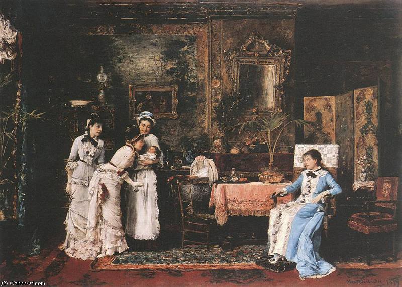WikiOO.org - Güzel Sanatlar Ansiklopedisi - Resim, Resimler Mihaly Munkacsy - baby's visitors