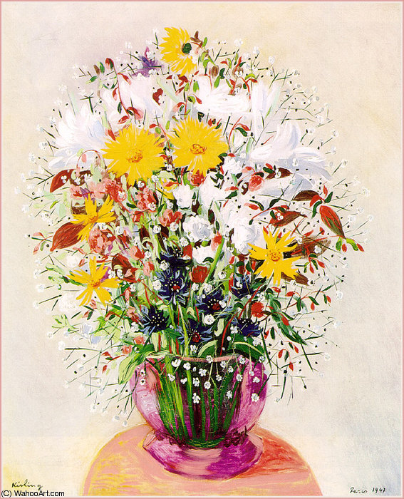 WikiOO.org - Encyclopedia of Fine Arts - Schilderen, Artwork Moise Kisling - Bouquet de Fleurs