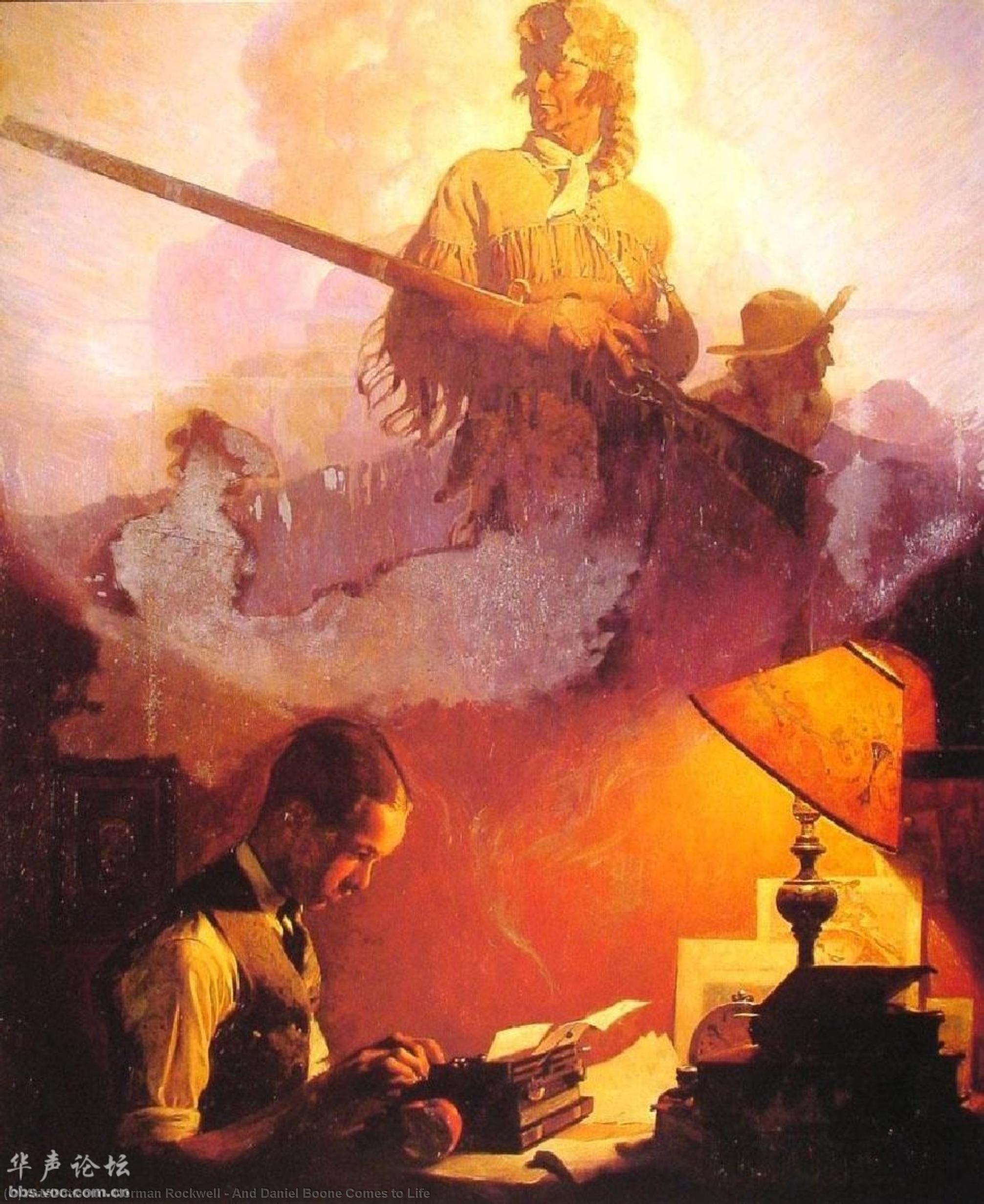 Wikioo.org - Encyklopedia Sztuk Pięknych - Malarstwo, Grafika Norman Rockwell - And Daniel Boone Comes to Life