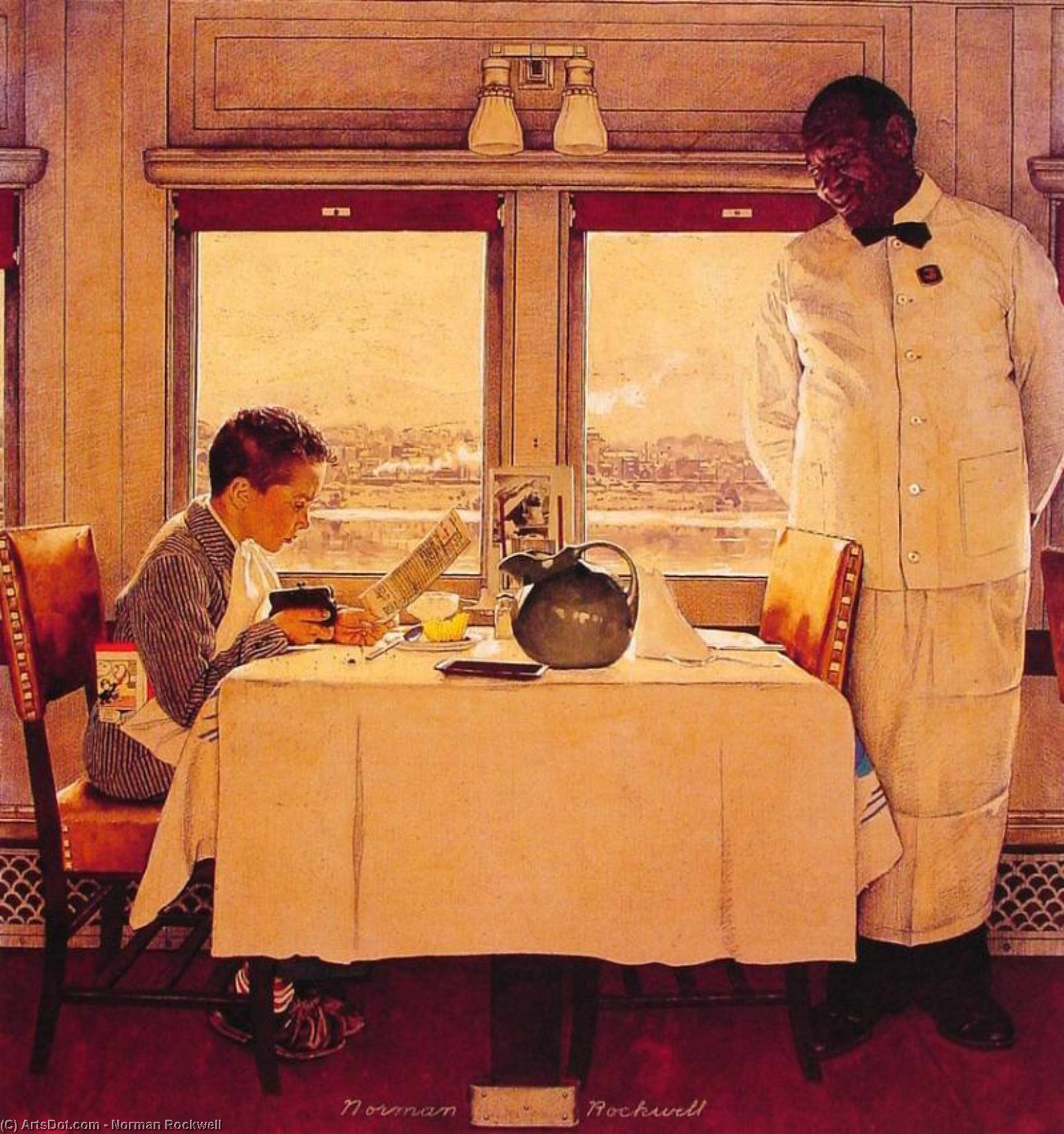 Wikioo.org - The Encyclopedia of Fine Arts - Painting, Artwork by Norman Rockwell - Boy in A dining Car