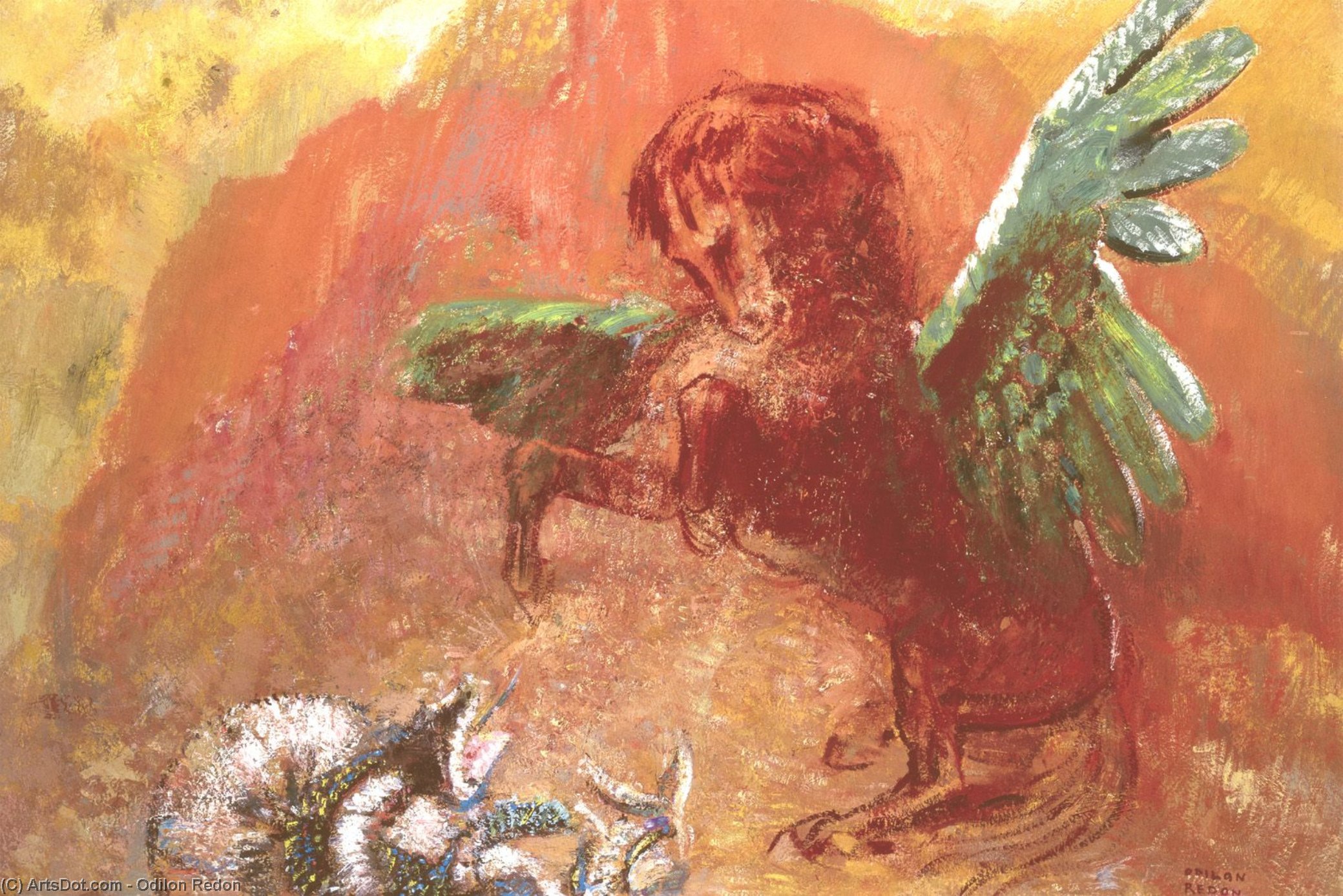 WikiOO.org - Enciclopédia das Belas Artes - Pintura, Arte por Odilon Redon - Pegasus and Hydra