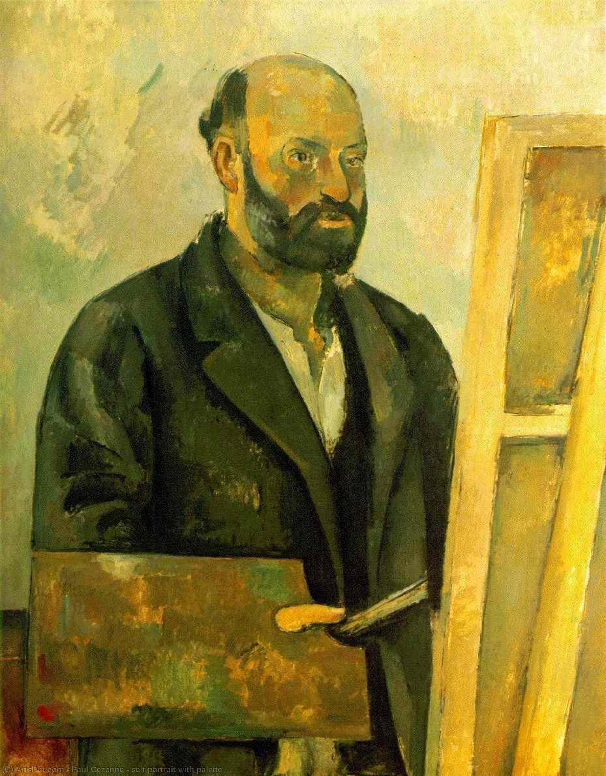 Wikoo.org - موسوعة الفنون الجميلة - اللوحة، العمل الفني Paul Cezanne - self portrait with palette