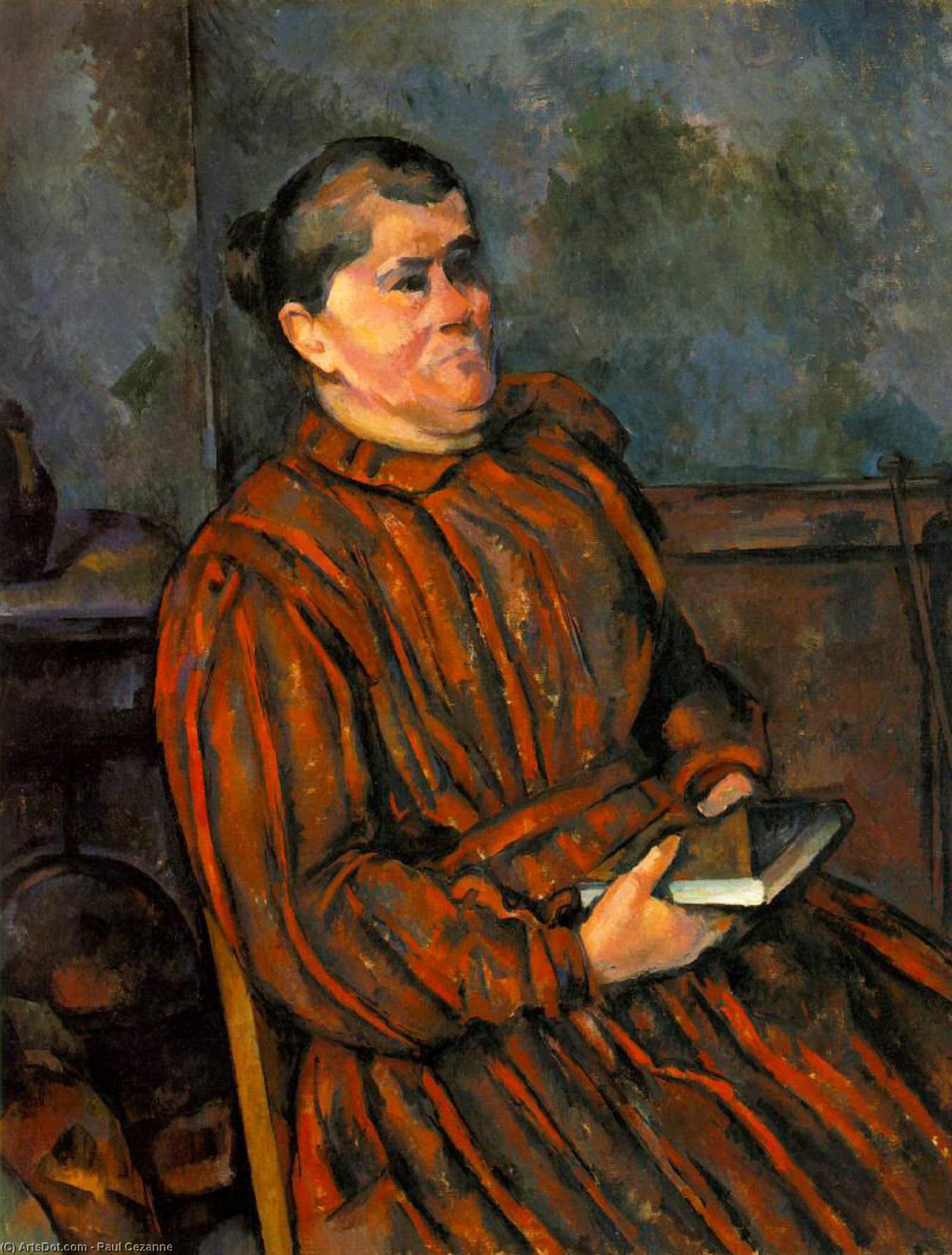 Wikioo.org - The Encyclopedia of Fine Arts - Painting, Artwork by Paul Cezanne - woman in red-striped dress